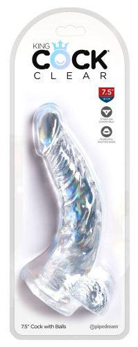 King Cock Clear 7,5 - tapadótalpas, herés dildó (19cm)