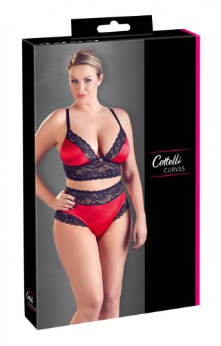 / Cottelli Plus Size - csipke-szatén melltartó szett (fekete-piros)