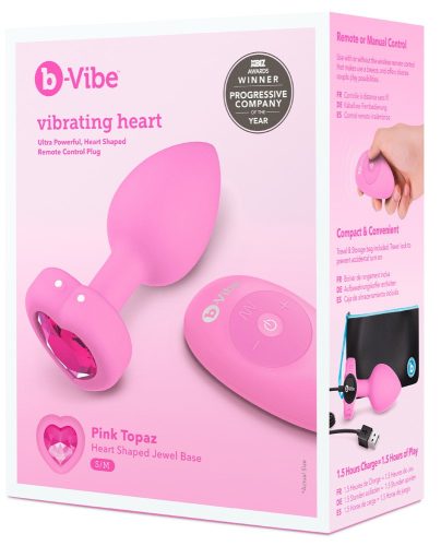 b-vibe heart - akkus, rádiós anál vibrátor (pink)