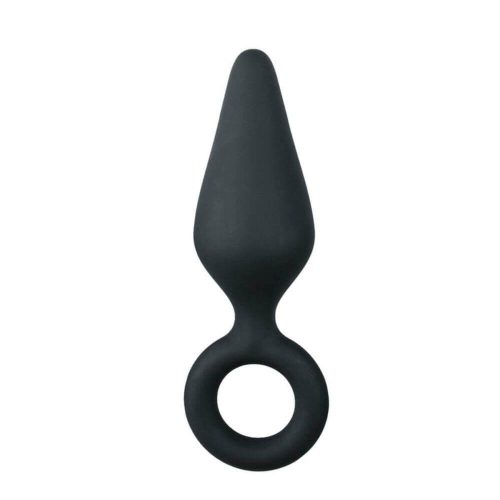 Easytoys Pointy Plug - fogógyűrűs anál dildó - közepes (fekete)